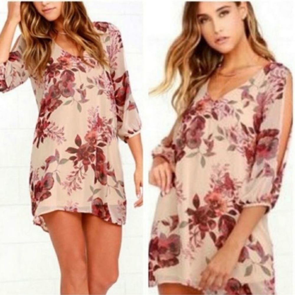 Lulus Slit Sleeve Floral Print Chiffon Dress